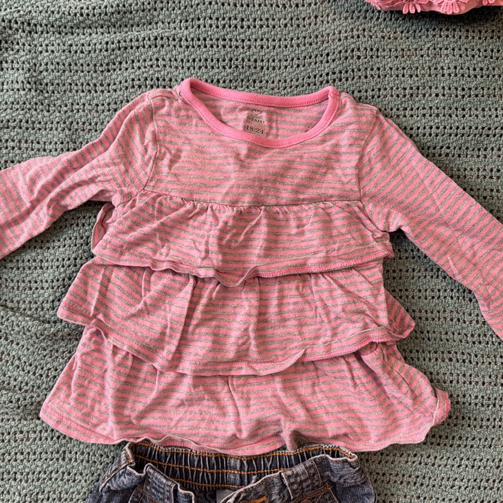 2/$10 18 month Pink Ruffle Top and Denim Jeans Set - Picture 4 of 5